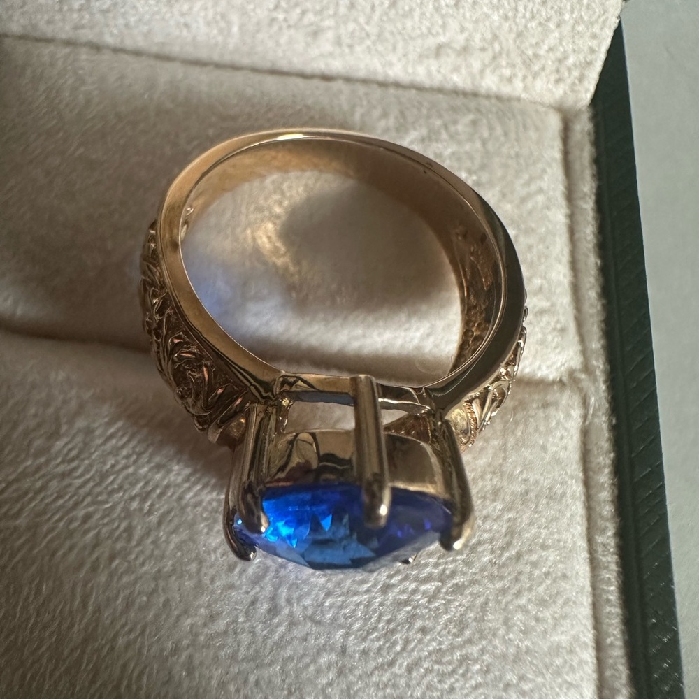 Deep Blue Gold Tone Ring - image 1